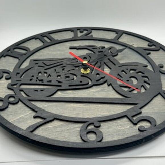 Custom MOTORCYCLE Wall Clock Laser Cut Layered Wood Decor Gift - Picture 2 of 6
